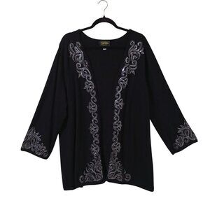 Bob Mackie Wearable Art Cardigan Black Open With Silver Sequin Embellishments XL